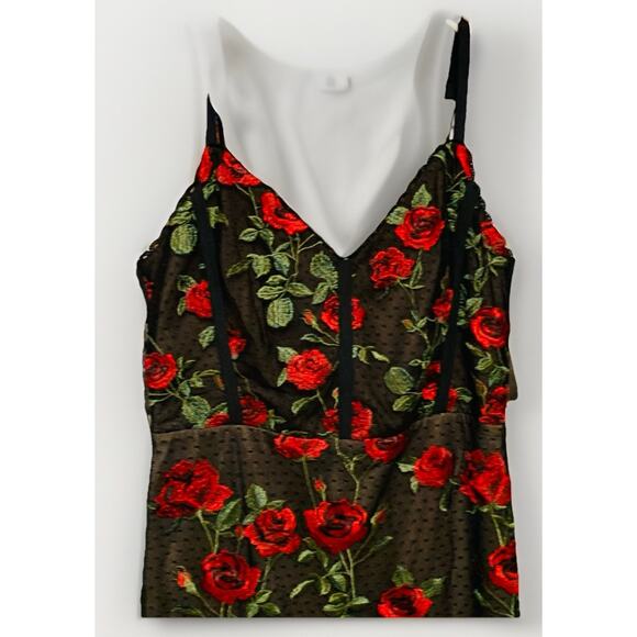 BCBG Maxazria Women's Size 6 Embroidered Rose Black Midi Dress - Picture 4 of 11